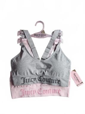 Juicy Couture 2 Pack Sports Bras Padded Comfy Wireless Gray Pink Large NWT E/1